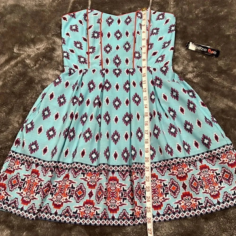 136. Teeze Me Y2K multicolor Aztec Tribal Strapless Corset dress NWT Size S